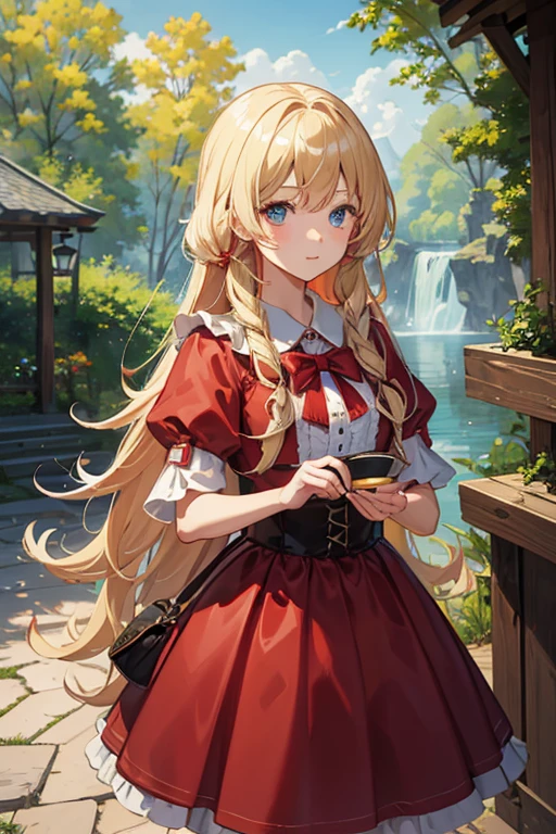 masterpiece, highest quality, High resolution，Follow the prompts、Anime Style、Little Red Riding Hood、Blonde long hair beautiful girl