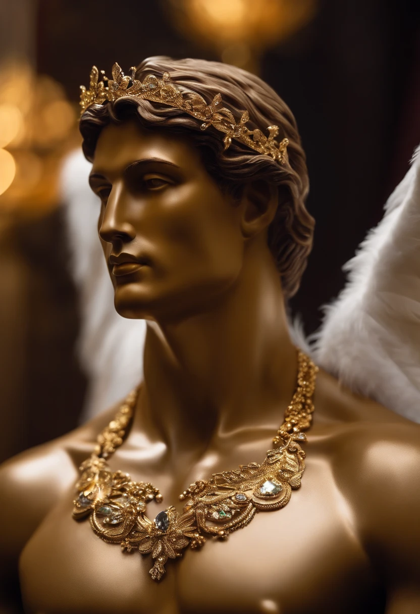 Homem romano realista beleza masculina nariz fino labios carnudos queixo qyadrado diamante. With angel wings on golden heads