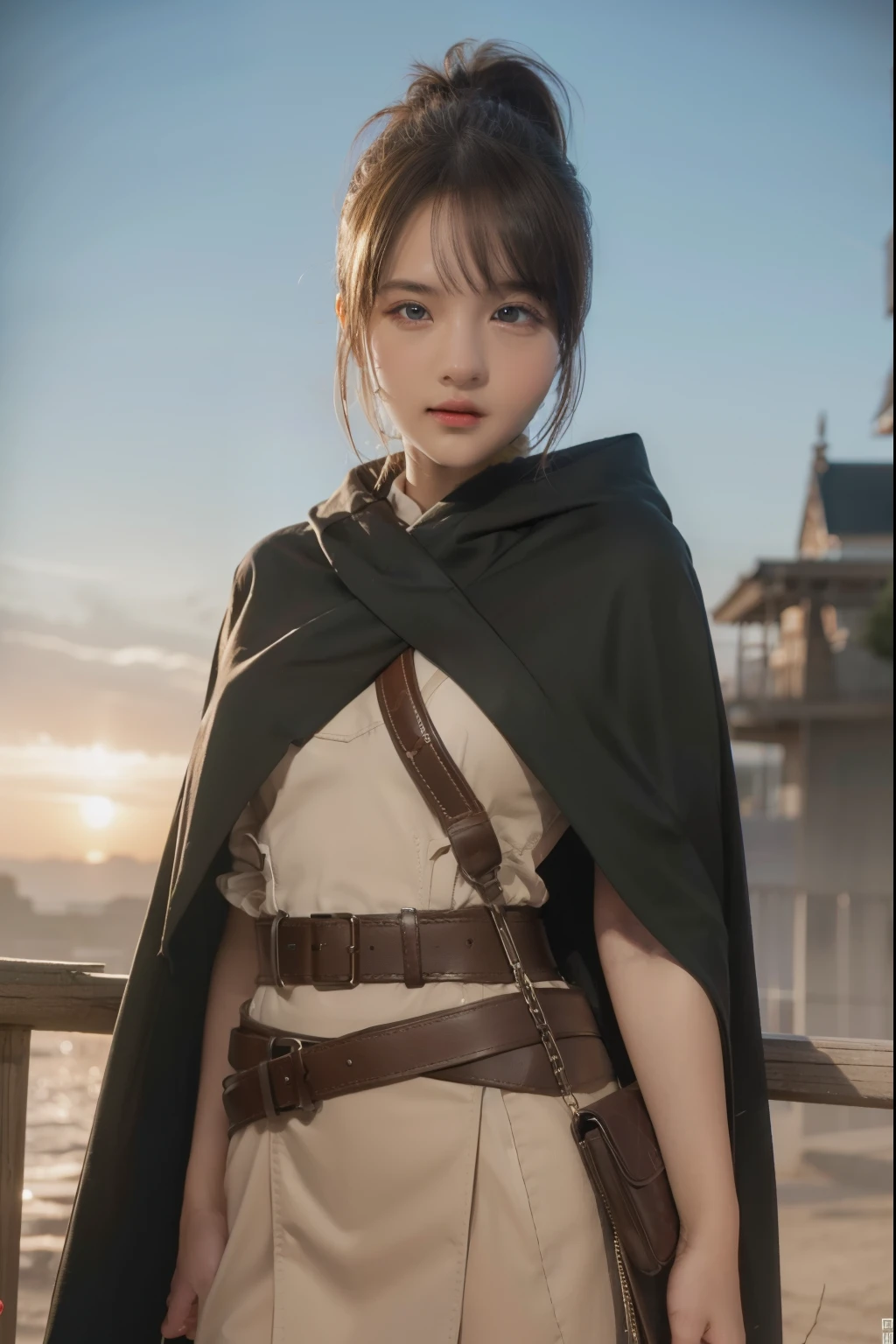 dotamarci, marci, bangs, brown hair, (brown eyes:1.5), ponytail, short ponytail,
BREAK belt, cape, armor, cloak, pouch, brown belt, belt pouch,
BREAK looking at viewer,
BREAK outdoors,
BREAK (masterpiece:1.2), best quality, high resolution, unity 8k wallpaper, (illustration:0.8), (beautiful detailed eyes:1.6), extremely detailed face, perfect lighting, extremely detailed CG, (perfect hands, perfect anatomy),