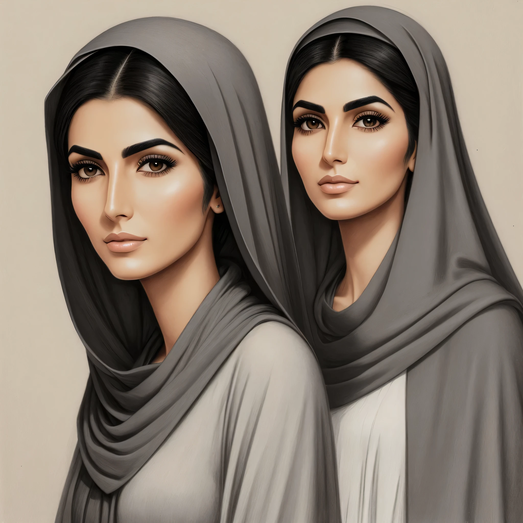 tall
Iranian woman and thin, Arched eyebrow and pencil nose drawn
