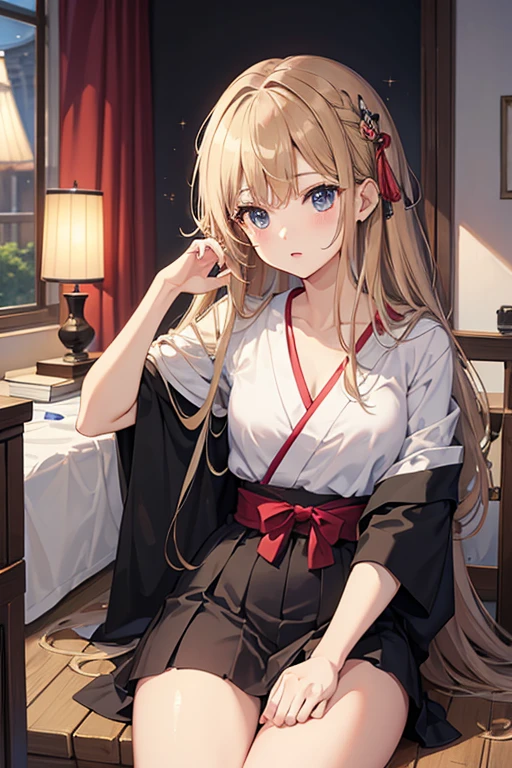 masterpiece, highest quality, High resolution,Follow the prompts、Anime Style、cute、Fiddling with hair、High school girls、Japanese、Long Black Hair