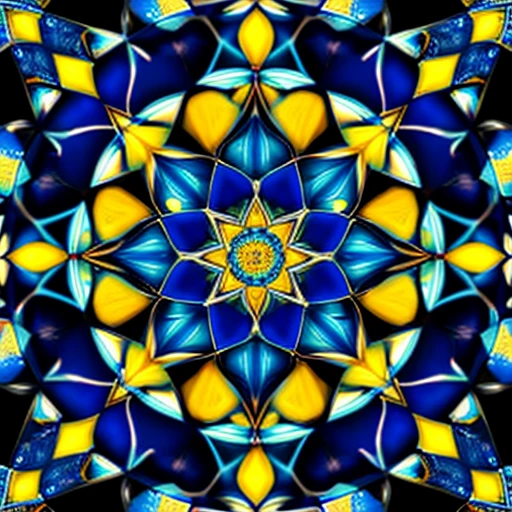 A beautiful mandala that is starting from a square in the center, growing in electric blue light and chromed circuitry flecked with yellow,shining bright, growing in symmetrical designs and arabesques, adorned with silver, digital art, masterpiece, highly detailed, 4k resolution, abstract art, oriental art, digital art, photographic


