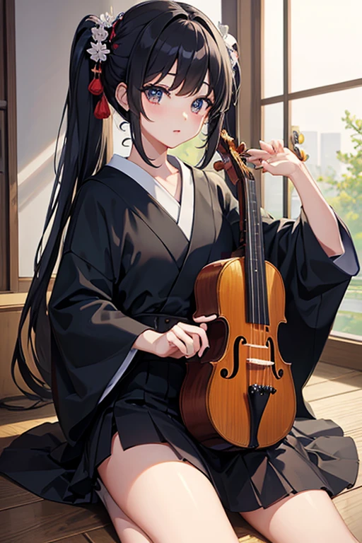 masterpiece, highest quality, High resolution,Follow the prompts、Anime Style、cute、Fiddling with hair、High school girls、Japanese、Long Black Hair