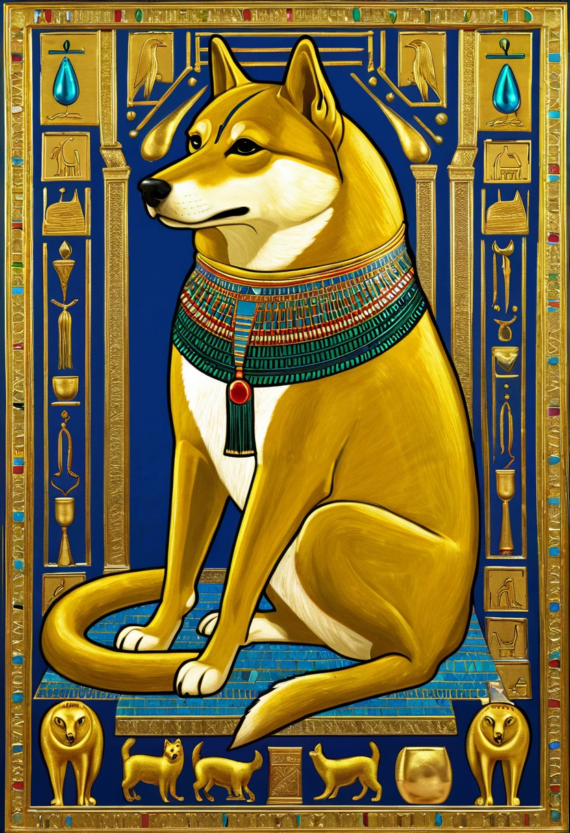 ((Obra de arte,melhor qualidade)), absurdos, Egyptian_Icons, sem humanos, moeda, (doge), doge symbol, natureza morta, ouro, brilhar,