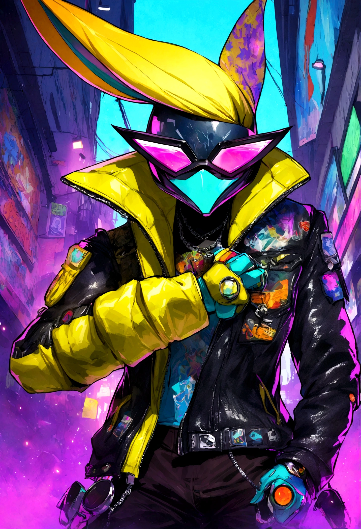 cyberpunk ??? + gta 5 + The gang from the epic Looney Tunes Incredibly detailed futuristic chrome robotic outfit with lots of studded textures