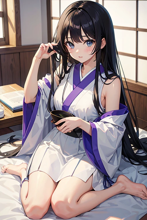 masterpiece, highest quality, High resolution,Follow the prompts、Anime Style、cute、play with hair、High school girls、Japanese、Long Black Hair