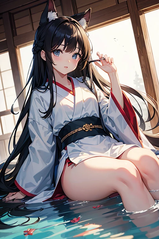 masterpiece, highest quality, High resolution，Follow the prompts、Anime Style、cute、play with hair、High school girls、Japanese、Long Black Hair