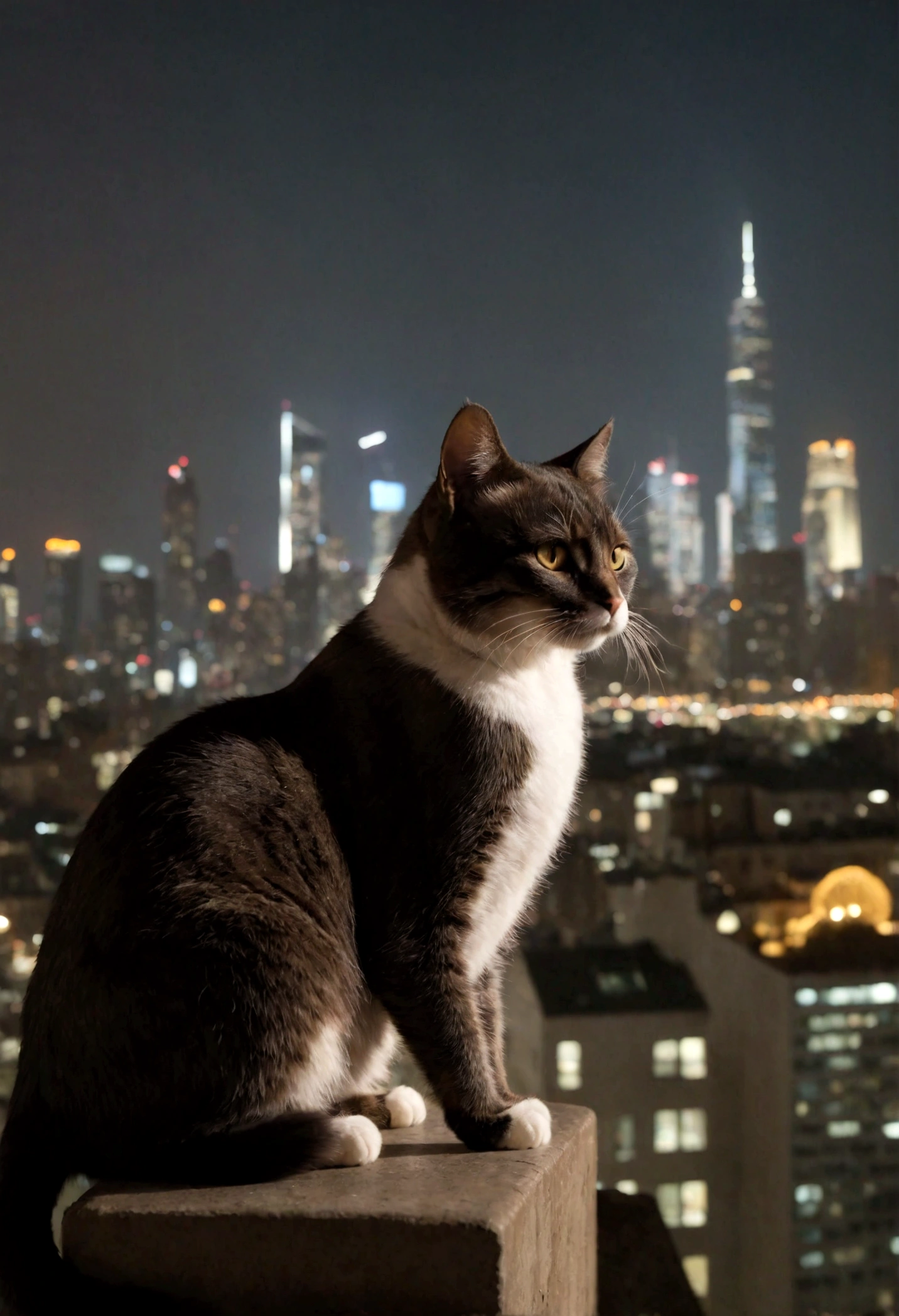 a cat looking the city skyline