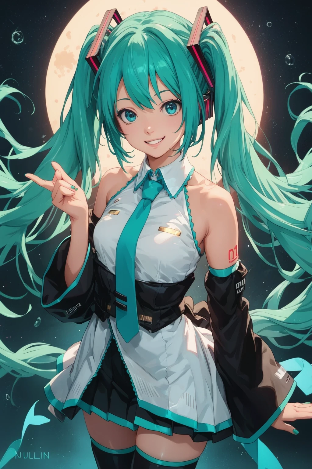 score_9, score_8_up, score_7_up, BREAK,
 1 girl, smile, (Vocaloid), ((Hatsune Miku)), ((Blue blue-green hair)), (long hair), looking at the viewer, volume lighting, dynamic pose,Realistic