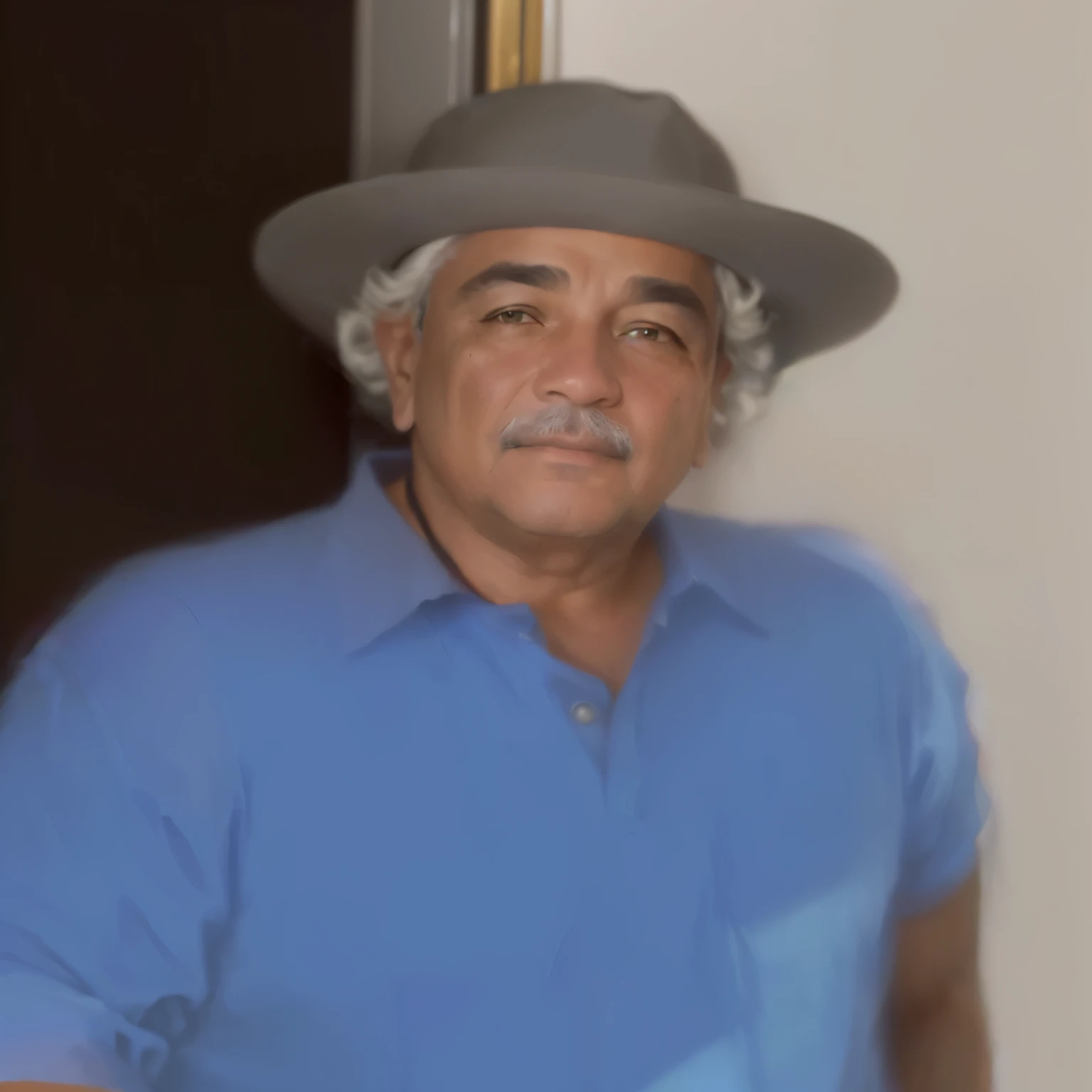 arafed man in a blue shirt and hat standing in front of a door, taken in the early 2020s, manuel sanjulianblue, vic james, heraldo ortega, victor maristane, photo of a man, luis nieves sr, jose miguel roman frances, a colorized photo, avatar image, taken in the late 2010s