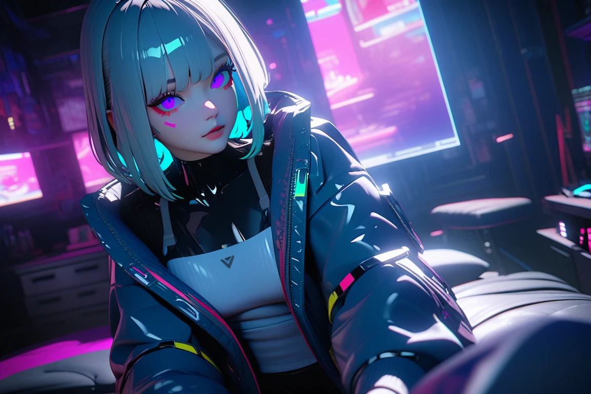 bedroom, cyberpunk, [3D:7], [pop art:15], masterpiece, best quality, highres, newest, very aesthetic, General