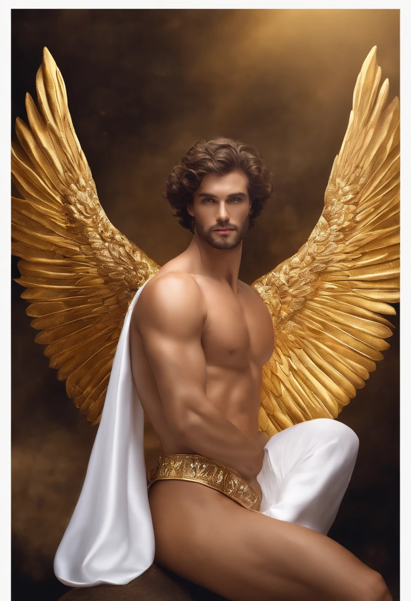 Homem romano realista beleza masculina nariz fino labios carnudos queixo qyadrado diamante. With angel wings on golden heads. Corpo completo virilha volumosa penis grande mala volume sexy