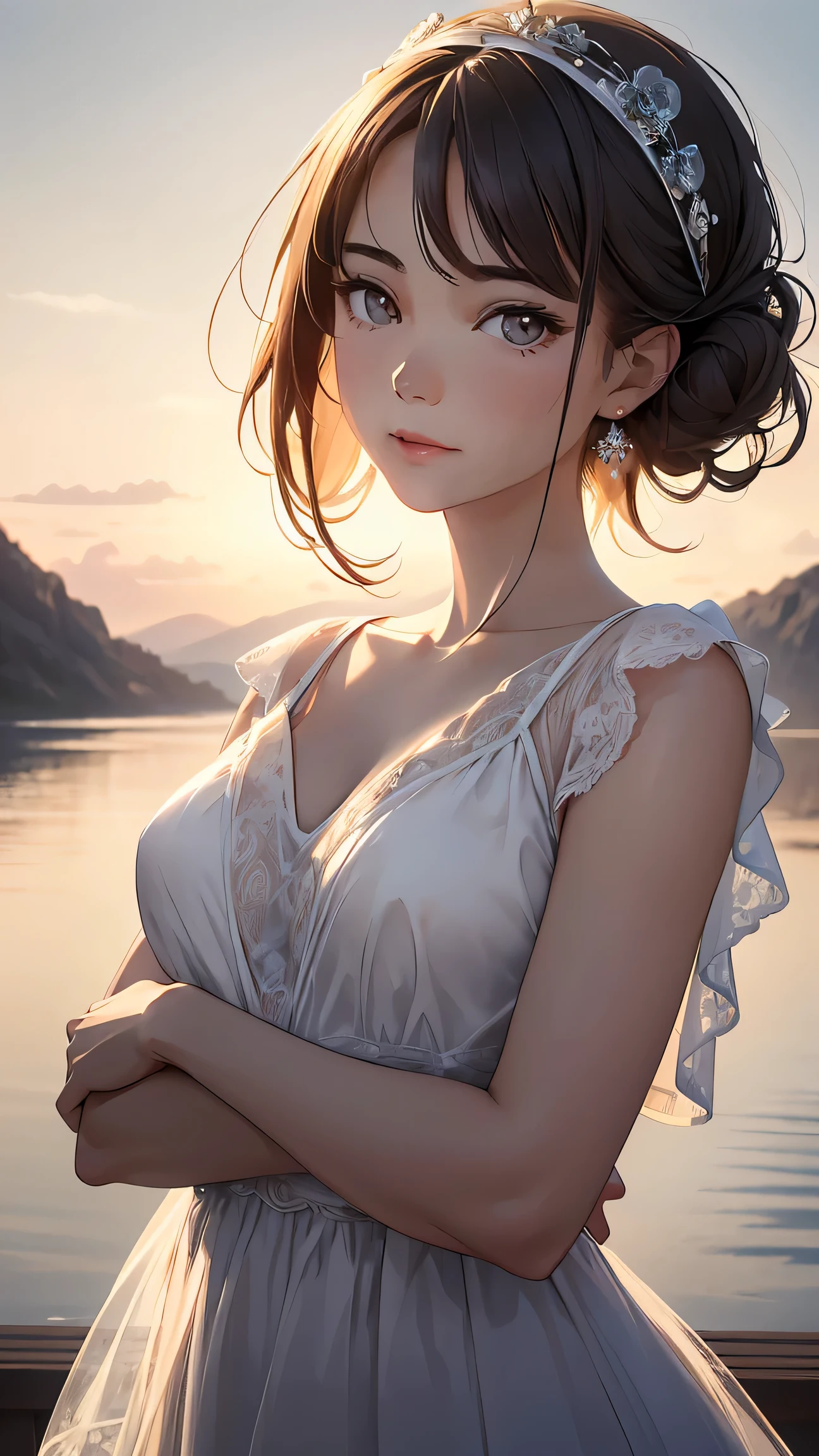 (highest quality,8k,High resolution,masterpiece:1.2),Super detailed,(Realistic,photoRealistic,photo-Realistic:1.37),3D Rendering,figure,Soft colors,Fine brushwork,Delicate features,Vibrant color palette,Beautifully illuminated,Calm expression,loose fitting dress,Airy atmosphere,Natural light,Subtle Shadows,Graceful pose,Fantastic Background,Subtle color gradients,Natural elements,Beautiful Landscape,Gentle Breeze,Artistic elegance,Perfect detail,Reality reconsidered,Thought-provoking,Fascinating,Emotional depth,Seamless integration of nature and humans,Harmonious composition,Dreamlike quality,Classic Portrait,Innocence and beauty,Happiness and peace,Creativity and imagination,timeless masterpiece,Aesthetic perfection,Emotional impact,Sensory Experiences,A vivid story,Ultimate realism.