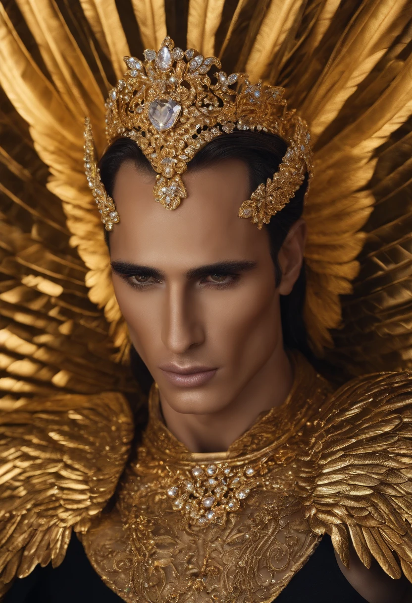 Homem romano realista beleza masculina nariz fino labios carnudos queixo qyadrado diamante. With angel wings on golden heads. Corpo completo virilha volumosa penis grande mala volume sexy