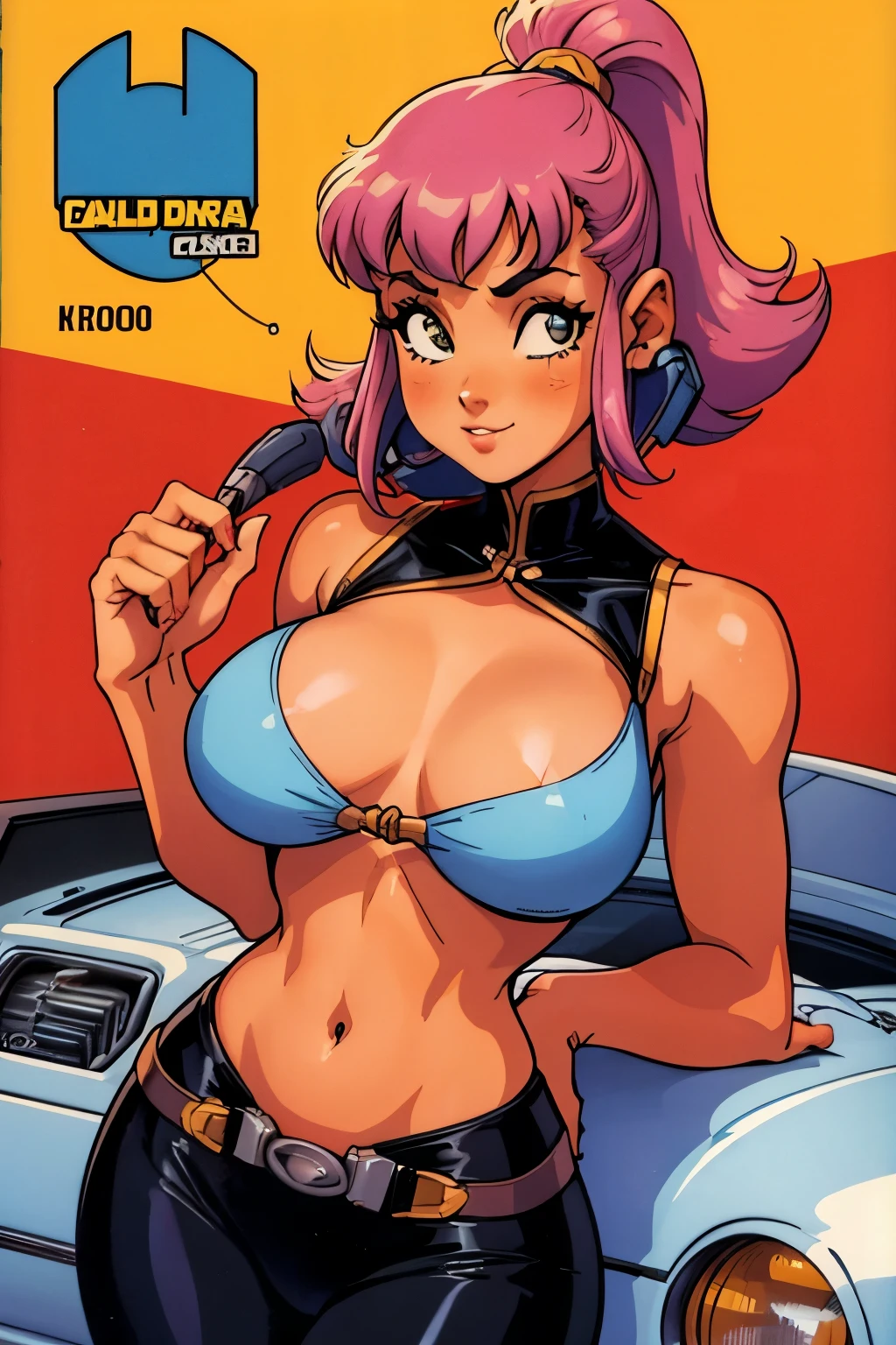 1990s (style) 1980s (style) retro artstyle, one girl, Ariana Grande, bangs, NSFW, robot, robot articulations, young girl