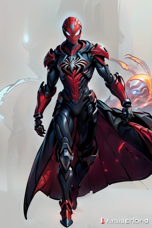 1 boy, Spider man, red and black armor, full body armor, hoodied, robot helmet, bio mecha, muscle tissue, mecha_armor, extreme detailed, high quality, masterpiece.