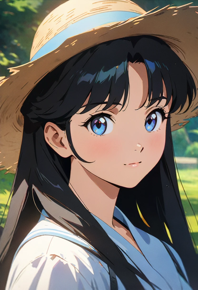 anime girl with long black hair wearing a straw hat, anime style 4 k, beautiful anime portrait, anime moe artstyle, anime art wallpaper 4k, anime art wallpaper 4 k, high quality anime artstyle, anime style portrait, guweiz, artwork in the style of guweiz, detailed digital anime art, anime art wallpaper 8 k, cute anime girl portraits