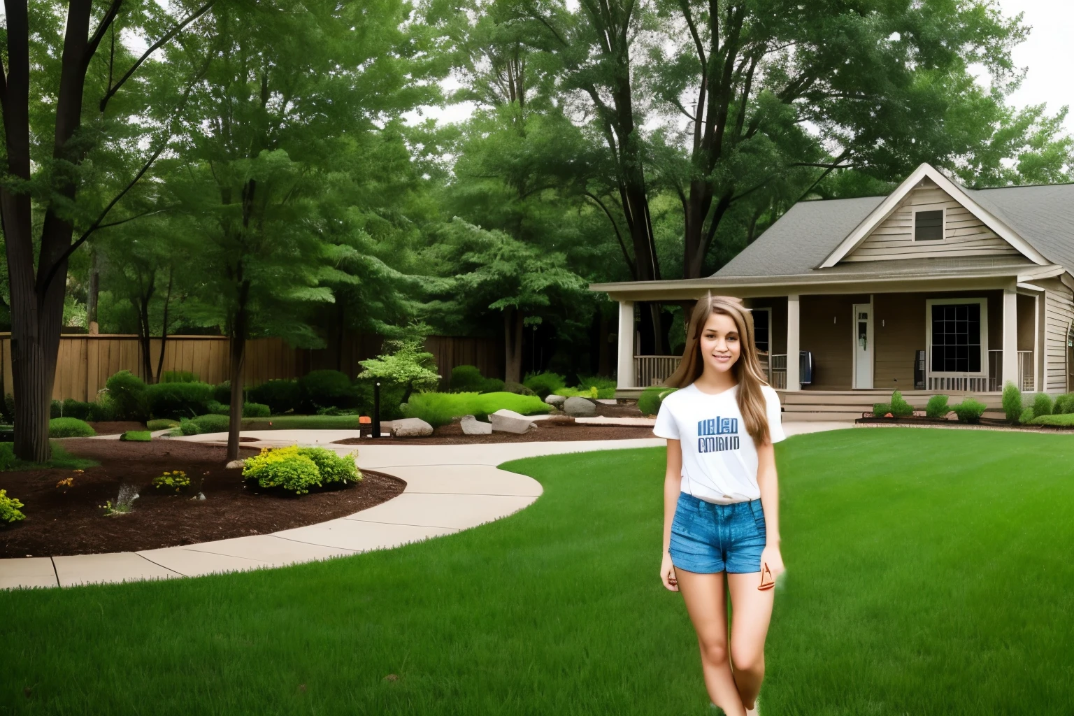Pretty teen girl in shorts and tshirt