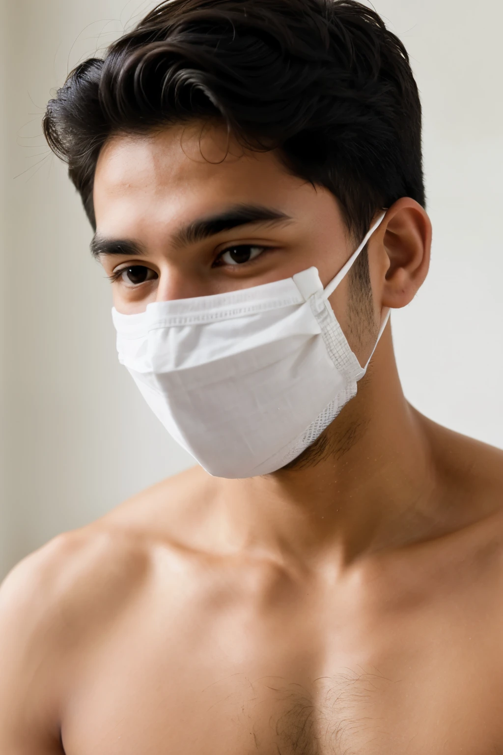 Young man of 20 years of age with light brown complexion and wearing a face mask