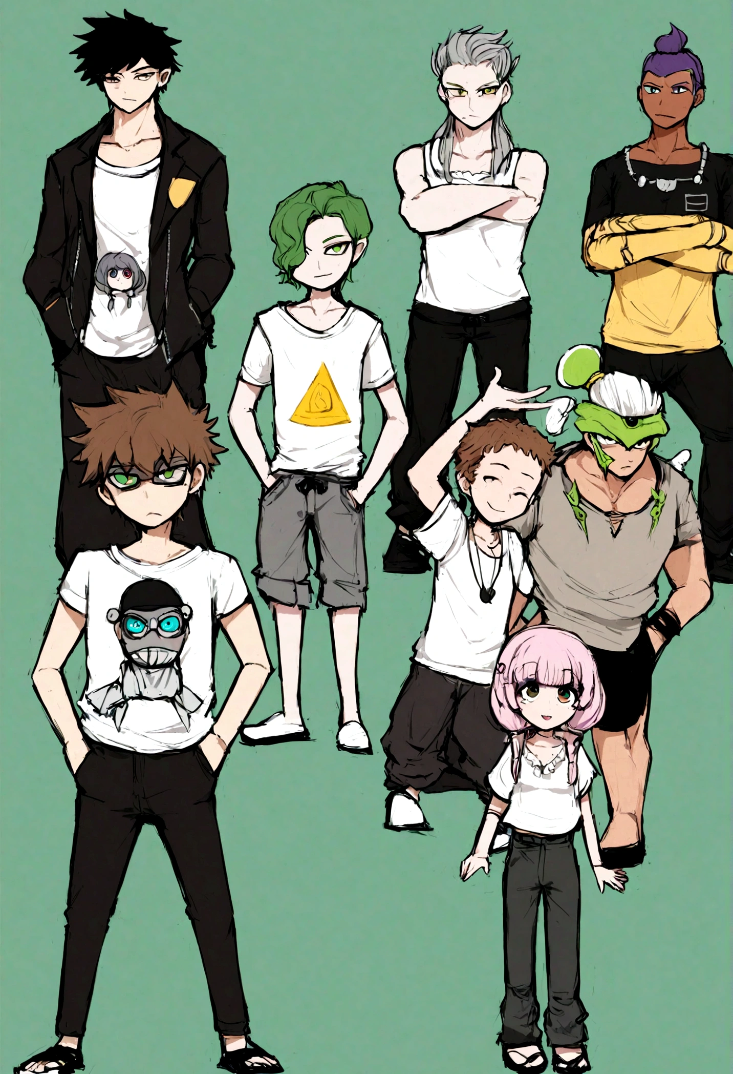 ((homem)) 20 anos, esbelto, casual, olhos verdes, cabelo preso em coque, pela clara, camiseta branca regata, (arms exposed),black sweatpants, hands in pockets, pose elegante, postura, rosto casual neutro. bonito, belo, rosto triangular, masculino.