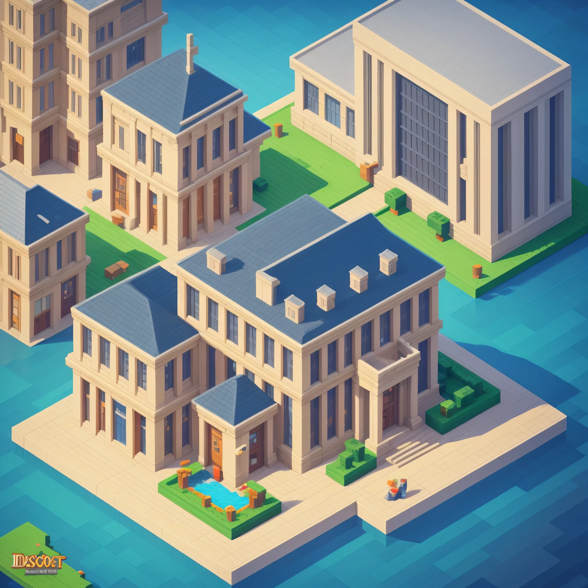 a cartoon image of a building with a man standing in front of it, an extremely detailed building, isometric house, isometric pixel art, pixel art isometric drawing, single building, realistic building, isometric pixelart, isometric voxel, detailed buildings, brick building, isometric voxel art, isometric, hq very detailed