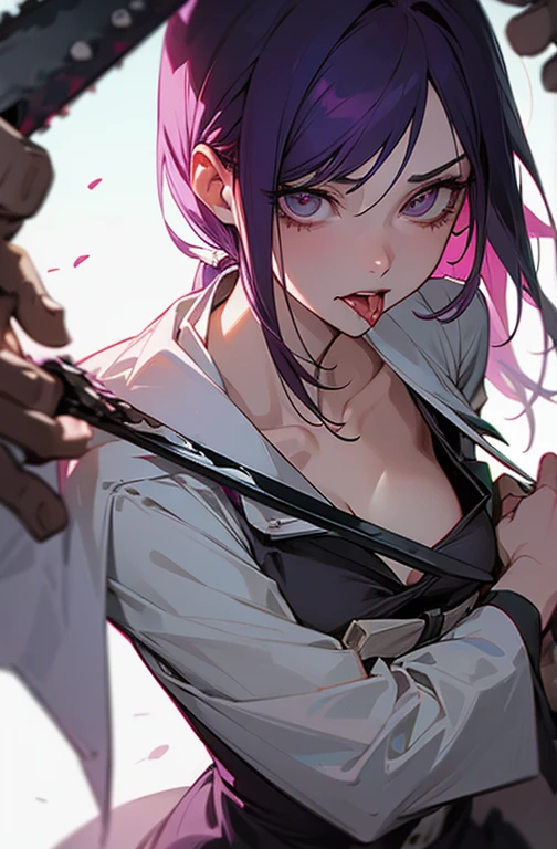 比類のないmasterpiece, Ultra-realistic 8k CG, perfect artwork, ((perfect woman image)), mature woman, thin waist, Charm, clean, beautiful face, {very delicate and beautiful girl} , 8k wallpaper, {{{masterpiece}} }, (1 girl、1 black male), lips, lipstick, long hair, look at the audience, compensate, lips, red lips, simple background, alone、(shiny skin)、((Blowjob)),((Side view))、((penis))、light purple hair、purple suit、black horn、(Zion),tensura