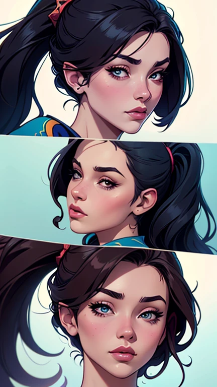 um close up de um desenho animado de uma mulher com um rabo de cavalo, Lois van Baarle e Rossdraws, style digite germe, digite germe and lois van baarle, desenho animado rossdraws vibrante, even model | digite germe, digite germe style, digite germe and rossdraws, digite germe on artstation pixiv