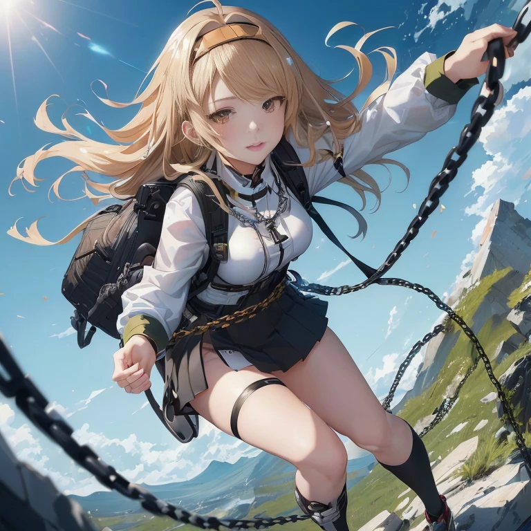 anime girl with long blonde hair and a backpack on a chain, official artwork, kantai collection style, high detailed official artwork, detailed key anime art, official anime artwork, detailed digital anime art, female action anime girl, rin, girls frontline cg, fine details. girls frontline, official art, from girls frontline, key anime art, girls frontline style