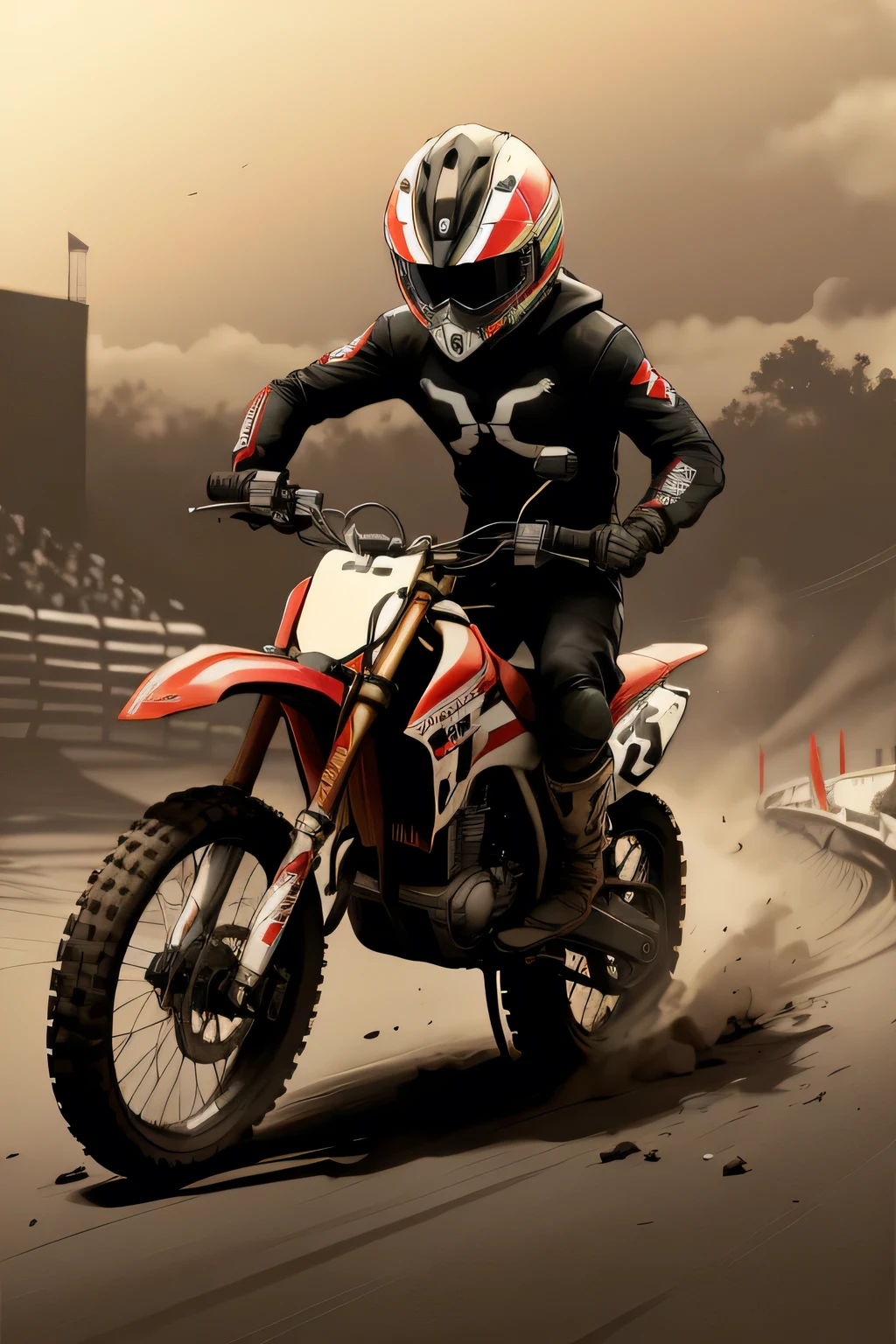 moto cross, emphasis on the helmet, sketch