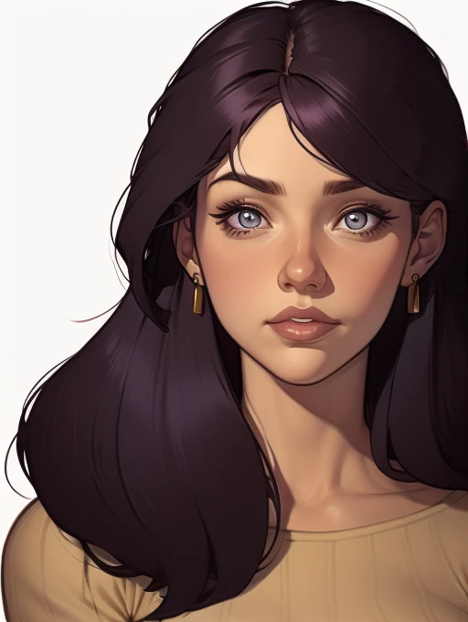 Close-up of a woman with long hair and a sweater, cabelo castanho encaracolado, linda modelo, retrato de alta qualidade, medium portrait soft light, parece a jovem liv tyler, retrato colorido, linda mulher, cabelo loiro cacheado | d & d, beautiful portrait lighting, uma linda jovem, modelo muito lindo, Retrato de 50mm, medium - long cabelo castanho encaracolado