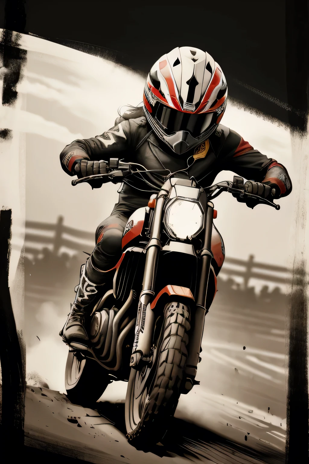 moto cross, emphasis on the helmet, sketch