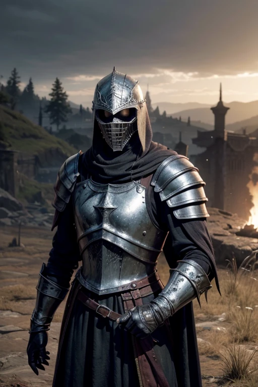 redesenhe o capacete de metal estilo dark souls