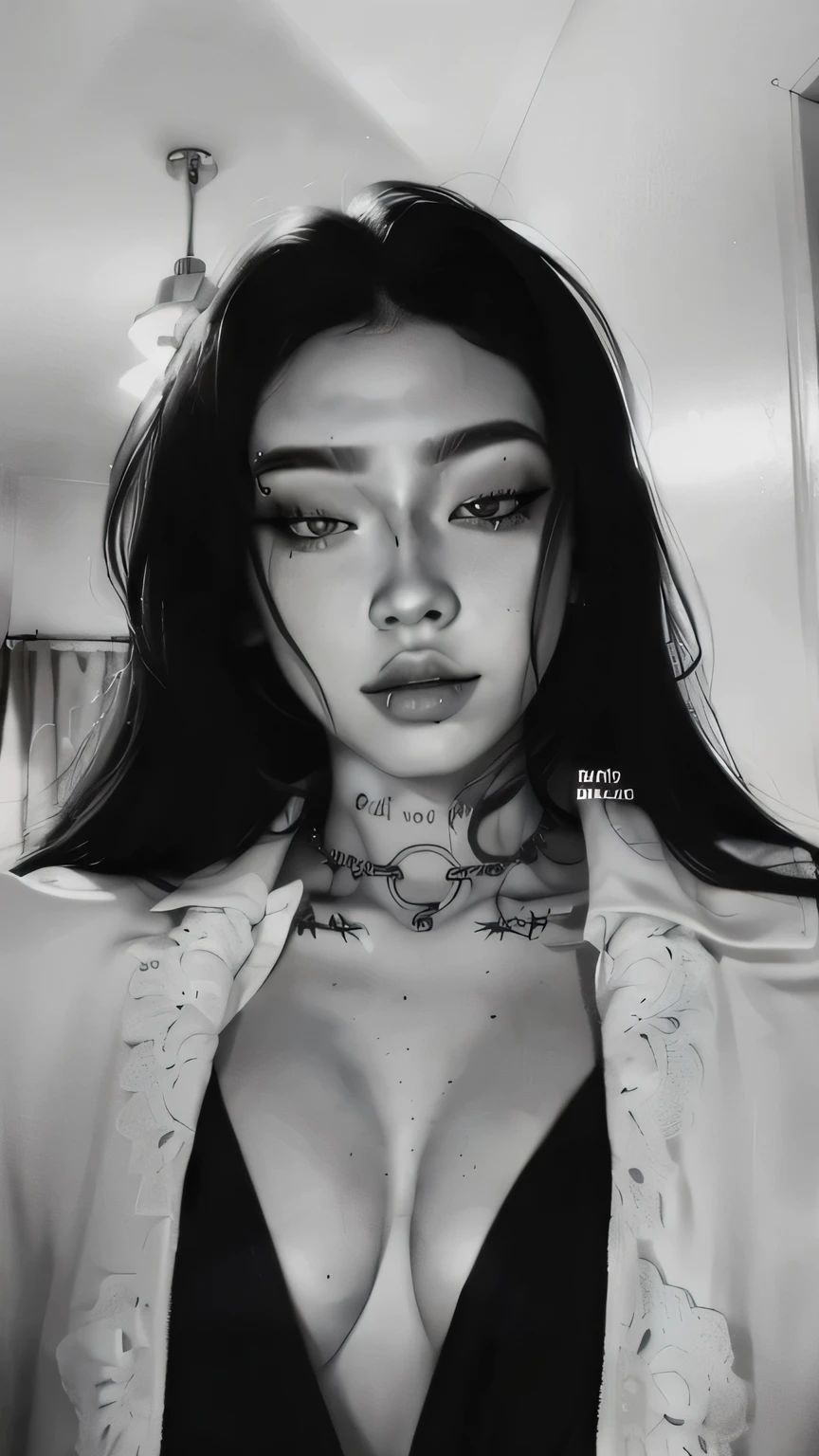 a woman with tattoos on her chest and neck, estilo de arte realista, 🤤 retrato de , :: rossdraws, no estilo de Ross Tran, lois van rossdraws, lindo corpo e rosto detalhados, estilo de arte anime realista, arte digital. @mariomaniacdude, detailed face of an Asian girl, tumblr, hyperrealism aesthetic, Retrato de RossDraws, estilo de arte realista