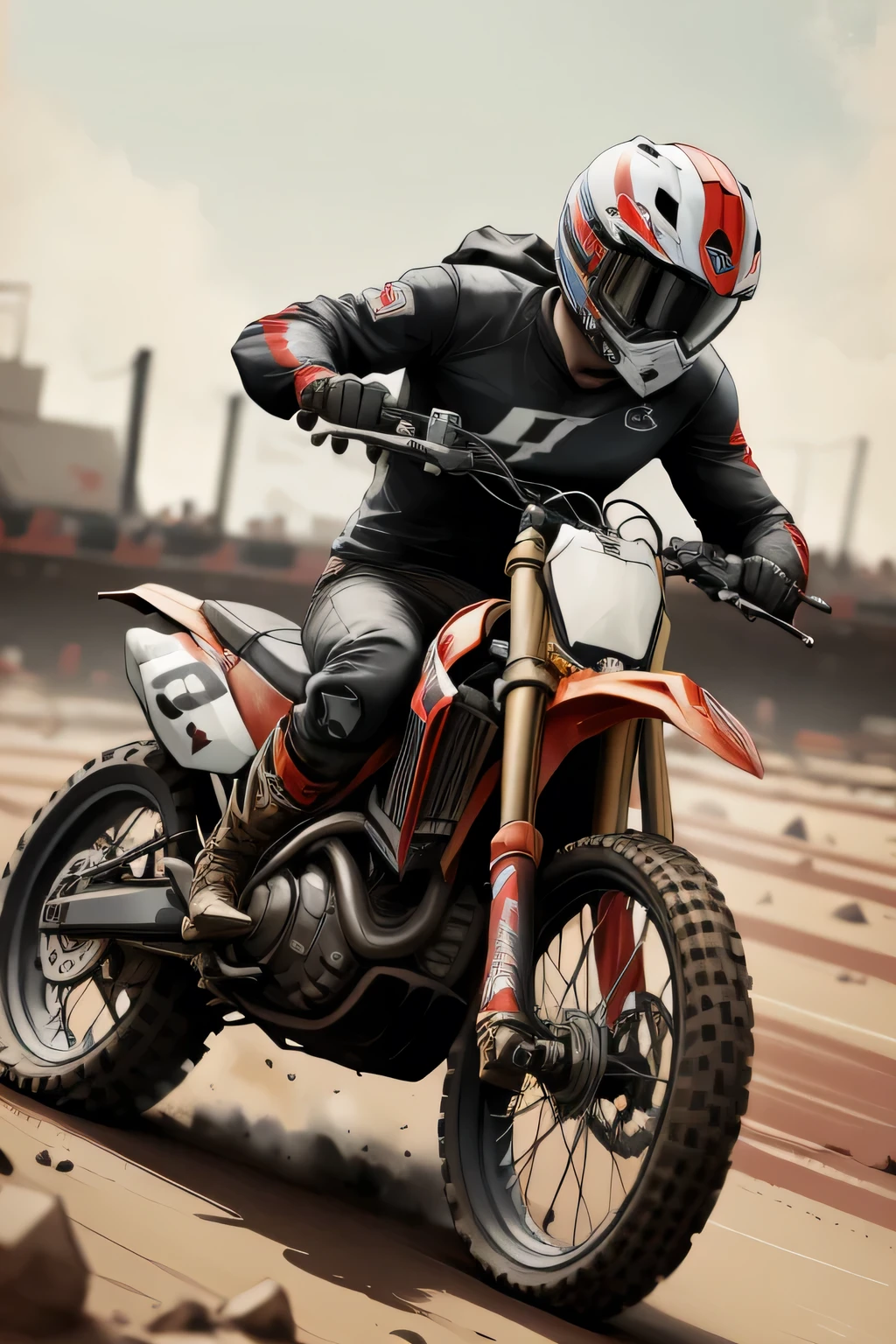 moto cross, emphasis on the helmet, sketch
