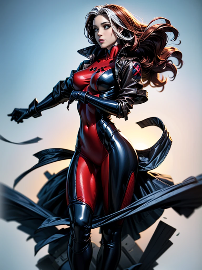Jennifer Love Hewitt、masterpiece、High quality 4K、villain (X-Men)、Gothic Girl、Sculpted Body Gothic Makeup、Black jacket、Red and blue bodysuit、masterpiece、highest quality、Cowboy Shots、one personの女の子、one person、Technology Military Bodysuit、fringe