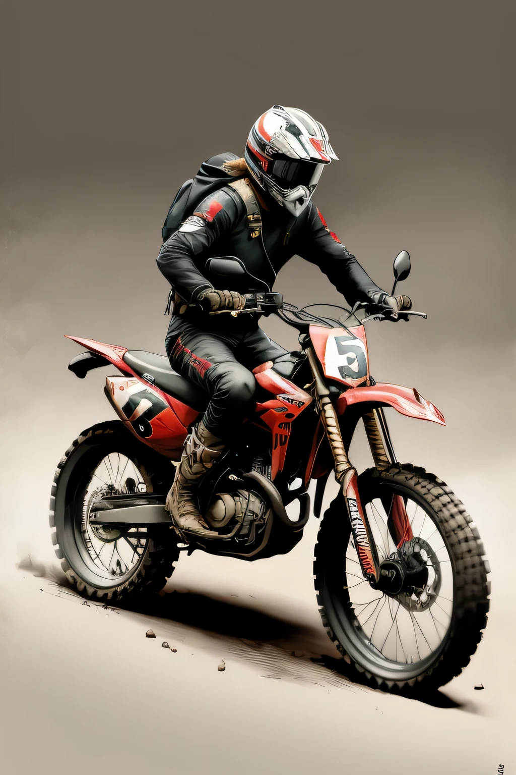 moto cross, emphasis on the helmet, sketch