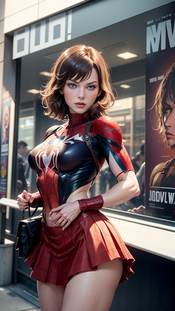 Milla Jovovich、マーベルコミックの映画Poster、so beautiful、Movies about Spider-Man、sexy、whole body、Wearing a skirt、Premiere Date、Poster、belly buttonを突き出す、new york、She's wearing a ripped Spiderman suit、The suit is torn、Wearing a skirt、Red and black color scheme、dynamic、masterpiece、highest quality、Super detailed、Very detailed、Delicate and beautiful shine、Ultra-high resolution、Cinematic、break、breakドロップ、(Torn clothes:1.5)、(Wet clothes:1.4)、Bare shoulders、Real Rain、Wet Hair、belly button、Exposed Skin、sexyな肩を披露