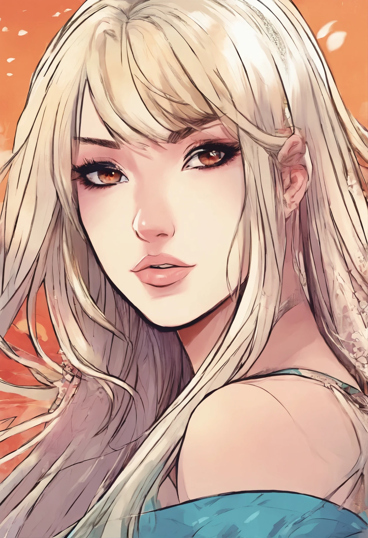 A beautiful mixed anime girl with long straight hair , thick