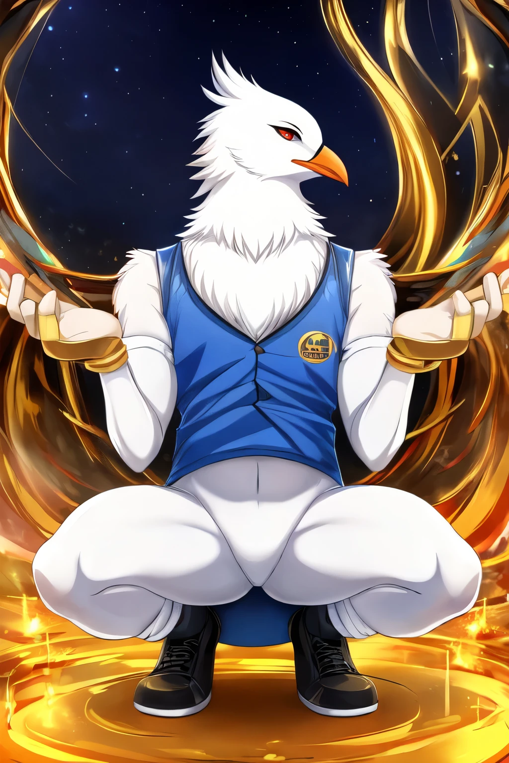 ((best quality)), white crow, anime, full body, no anime, Squatting on a bitcoin

