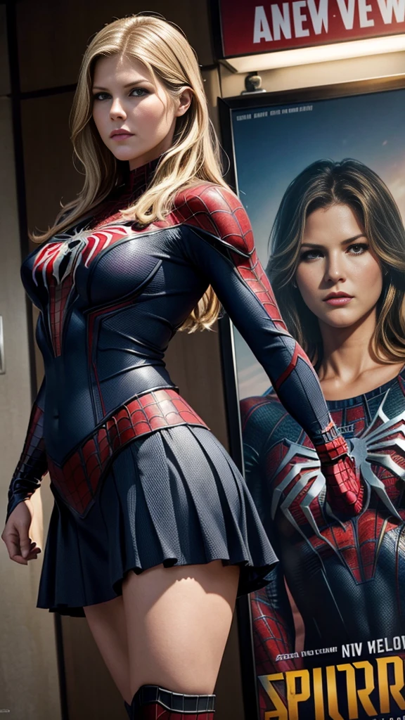 Ali Larter、マーベルコミックの映画Poster、so beautiful、Movies about Spider-Man、sexy、whole body、Wearing a skirt、Premiere Date、Poster、belly buttonを突き出す、new york、She's wearing a ripped Spiderman suit、The suit is torn、Wearing a skirt、Red and black color scheme、dynamic、masterpiece、highest quality、Super detailed、Very detailed、Delicate and beautiful shine、Ultra-high resolution、Cinematic、break、breakドロップ、(Torn clothes:1.5)、(Wet clothes:1.4)、Bare shoulders、Real Rain、Wet Hair、belly button、Exposed Skin、sexyな肩を披露