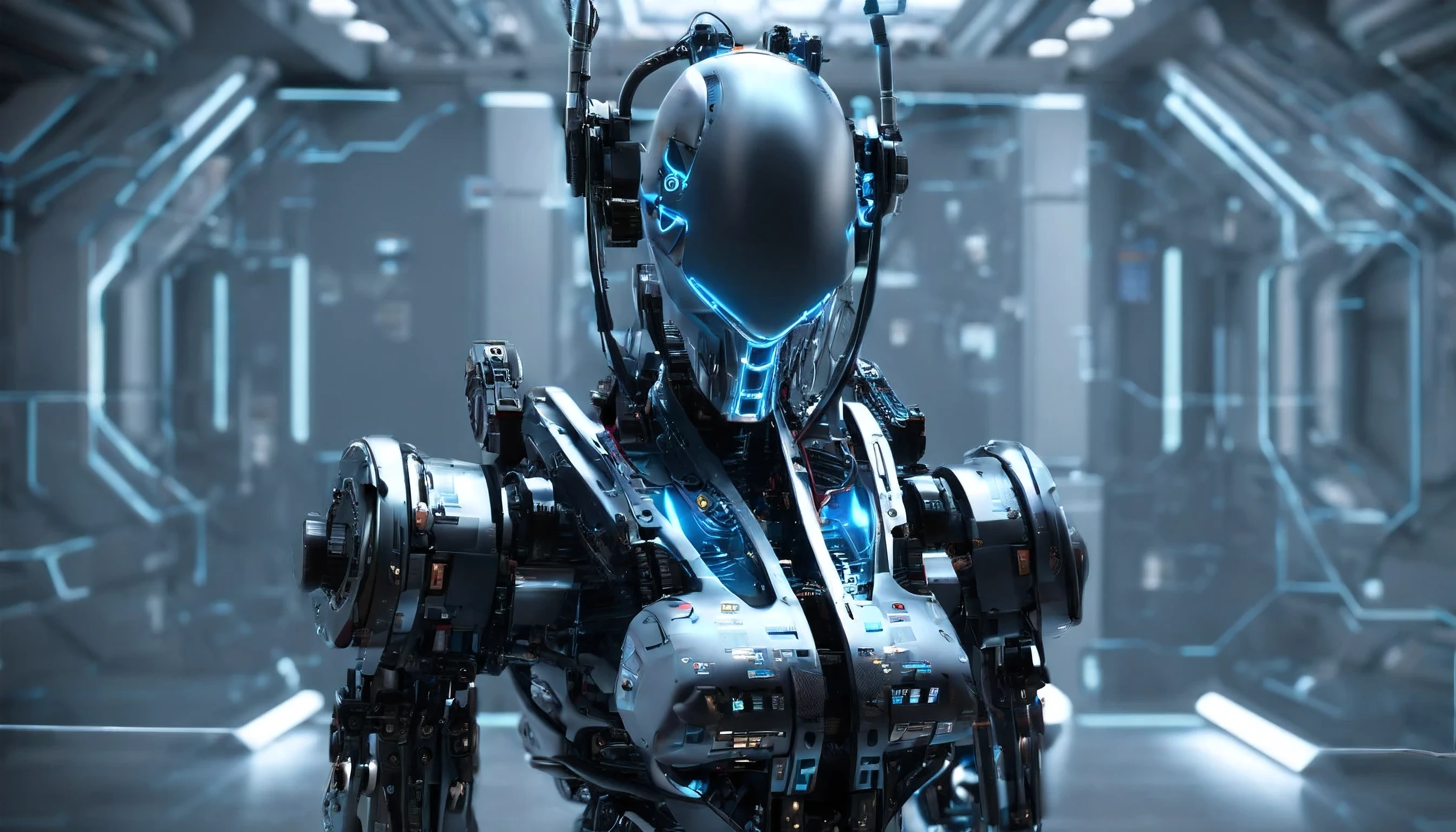 I want to make an elongated image for my LinkedIn profile. I have the great idea that the background should be a motherboard with technological blue connections, a gundam robot on the left side and on the right side below, enter the following text in Arial 12 font: la inteligencia artificial es la herramienta de la Nueva era debe ser usada y no evitada