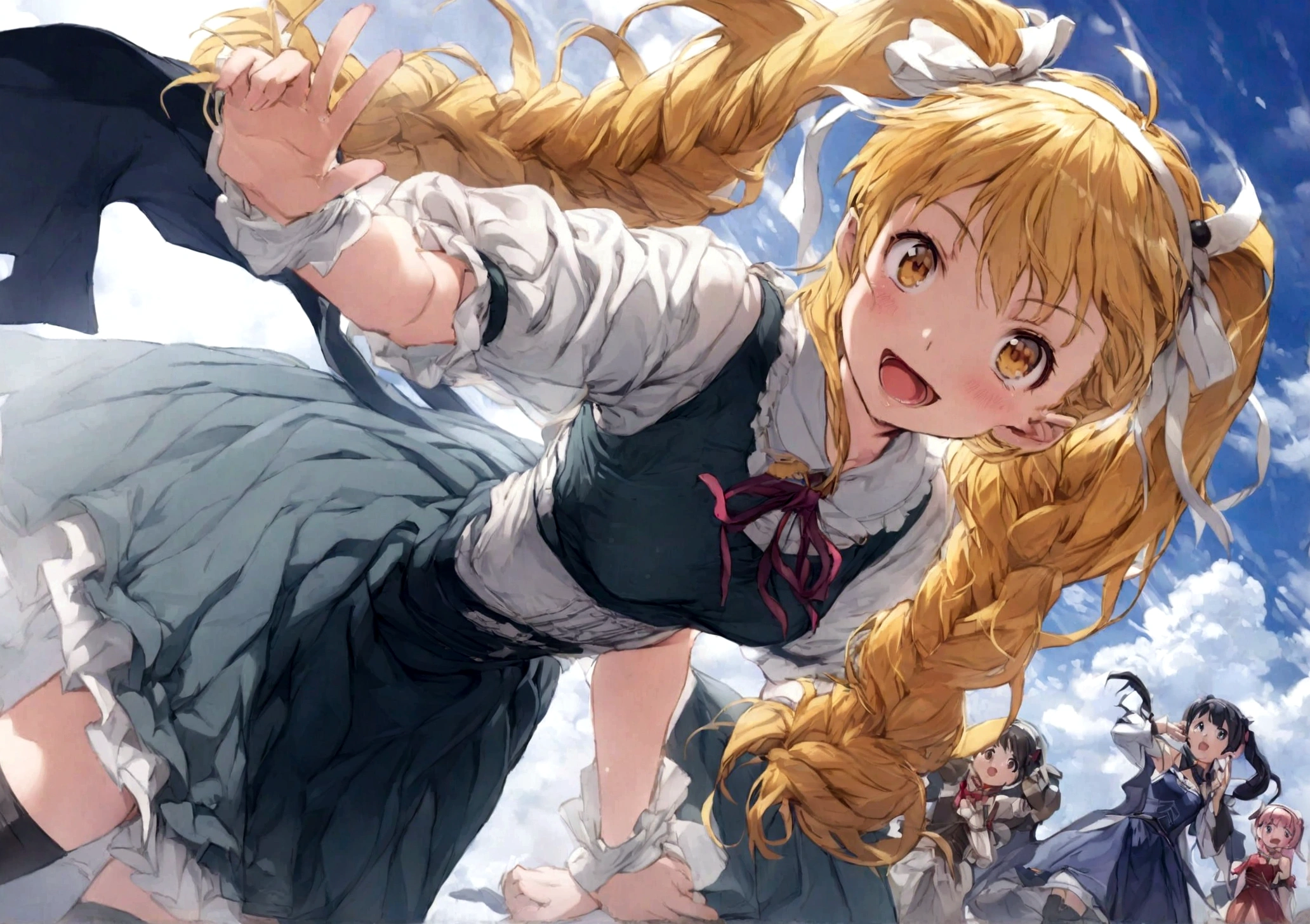 anime, chibe, (((Top quality, 4k, 8k, high resolution, masterpiece: 1.2))), (super detailed), (realistic), (photorealistic), (photorealistic: 1.37), (HDR, UHD), (studio (lighting)), ultra-fine drawing, sharp focus, physically based rendering, highly detailed, professional, vibrant colors, perfect ditaile hand, highly detailed realistic eyes,
anime, cartoon,
multiple girls, A lot of girls, 48 girls,
Medieval European clothing, Medieval European citizen clothing,
Many girls dancing on the stage, Countryside, Village Festival Stage, festival, carnival, festival decoration,
smile, open mouth,
brown hair, black hair, green hair, pink hair, blue hair, blond, orange hair,
long hair, Medium long hair, short hair, Twin tail hairstyle, braid hairstyle,
ribbon, hair ornaments, hairband, white hairband,
brown eyes, blue eyes, red eyes, black eyes, green eyes, Yellow Eyes,
Mini skirt,thighhighs, Long skirt, socks,
looking at viewer,
(((Long shot, Panorama, Aerial view, Distant view))),