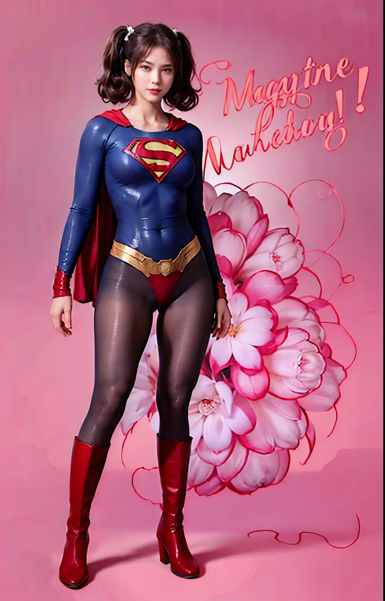 No background、(((Beautiful legs in black tights.)))、(((Legally express the beauty of your smile)))、((((Make the most of your original images)))、(((Body-hugging Supergirl costume)))、(((Supergirl Costume)))、(((Beautiful hair with twin tails)))、(((suffering)))、(((Please wear black tights....、Wear red boots)))、((Best image quality、8k))、((highest quality、8k、masterpiece:1.3))、(((Preserve background )))、Sharp focus:1.2、Beautiful woman with perfect figure:1.4、Slim Abs:1.2、Wet body:1.5、Highly detailed face and skin texture、8k