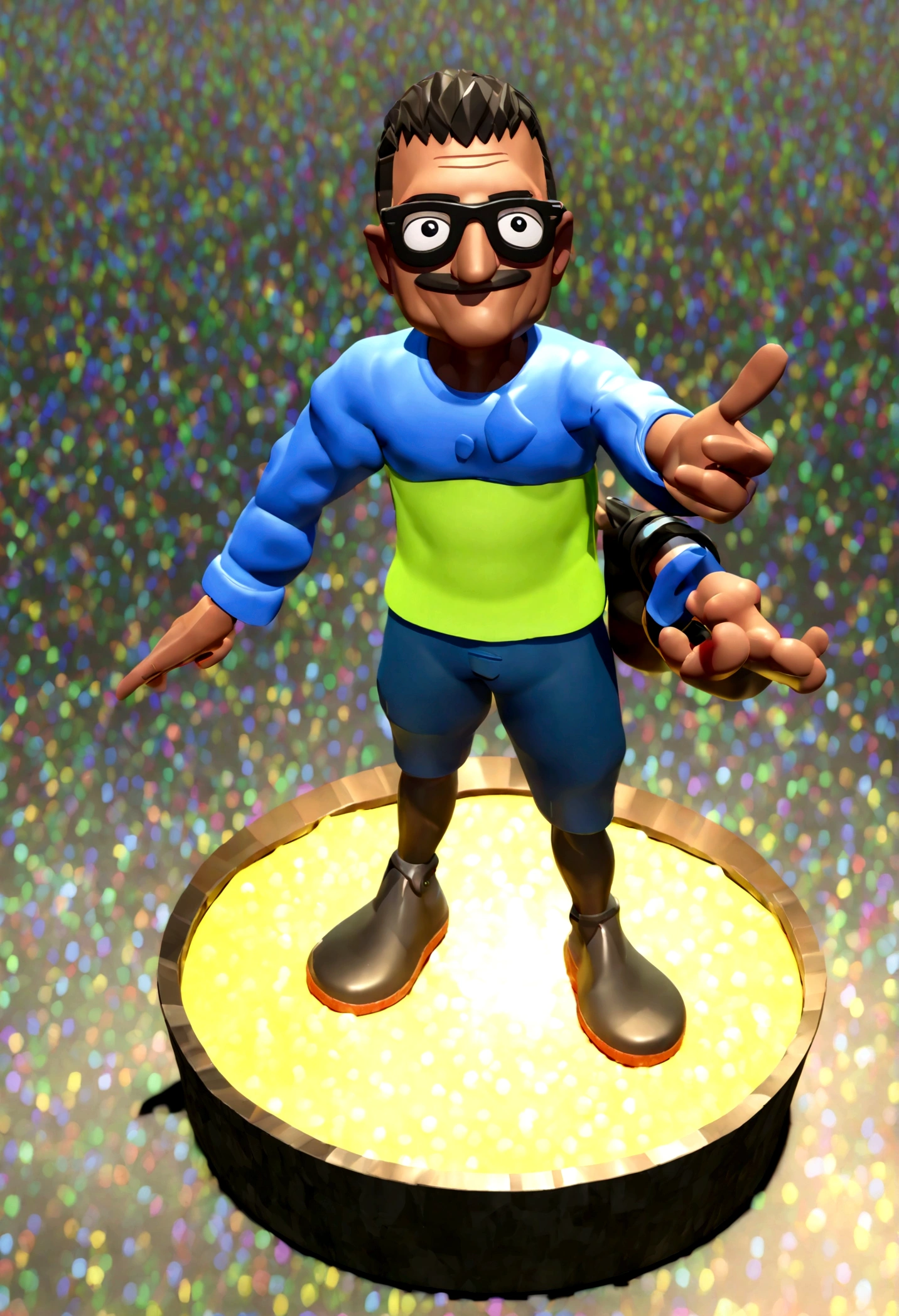 Cartoon character of a man in black glasses and blue shirt, animation character, Caractere estilizado, animation style rendering, 3D estilizado, Arnold Maya rendering, Stylized 3D rendering, toon render screenshot, Personagem 3D, Personagem 3D, Stylized 3D rendering, 3D character rendering, personagem de desenho animado, Personagem de close up, Pose de personagem,  (Estilo Pixar) (parte mestre:1.2) (Bokeh) (melhor qualidade) (pele detalhada) (textura detalhada) (8K) (argila) (cinematic lighting) (sharp focus