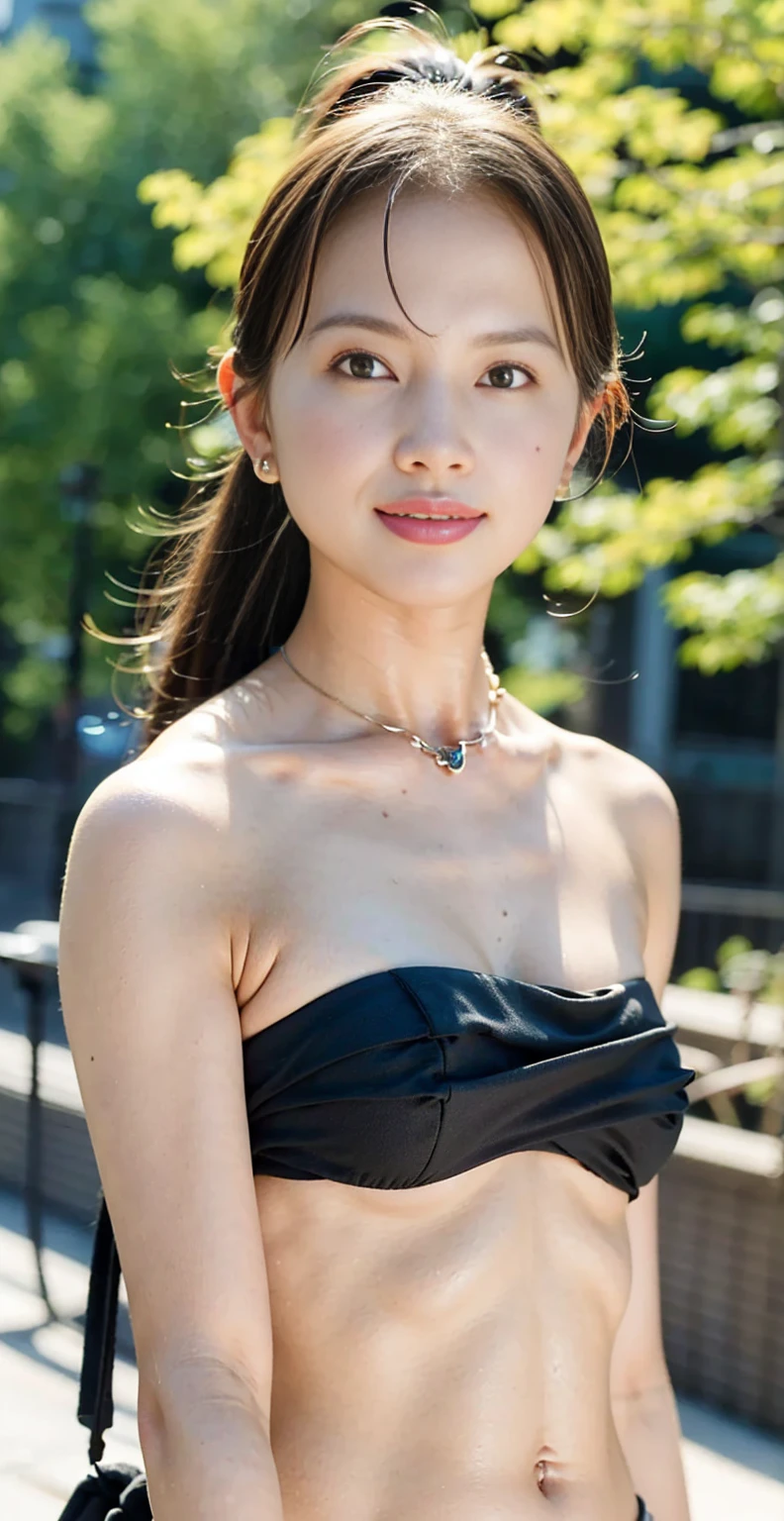 One Girl, (strapless micro bikini:1.4),
(RAW Photos, highest quality), (Realistic, Realistic:1.4), Tabletop,
Very delicate and beautiful, Very detailed, 2k,wonderful, In detail,
Very detailedな CG ,8k wallpaper, Very detailedな, High resolution, Soft Light,
Beautiful detailed girl, Very detailedな目と顔, Beautiful and sophisticated nose, Beautiful details, Cinema Lighting,
Winter Night View, Illumination of the street trees at Roppongi Hills,
Perfect Anatomy,,ponytail:1.6、bangs, View your audience, smile,Cute belly button:1.5