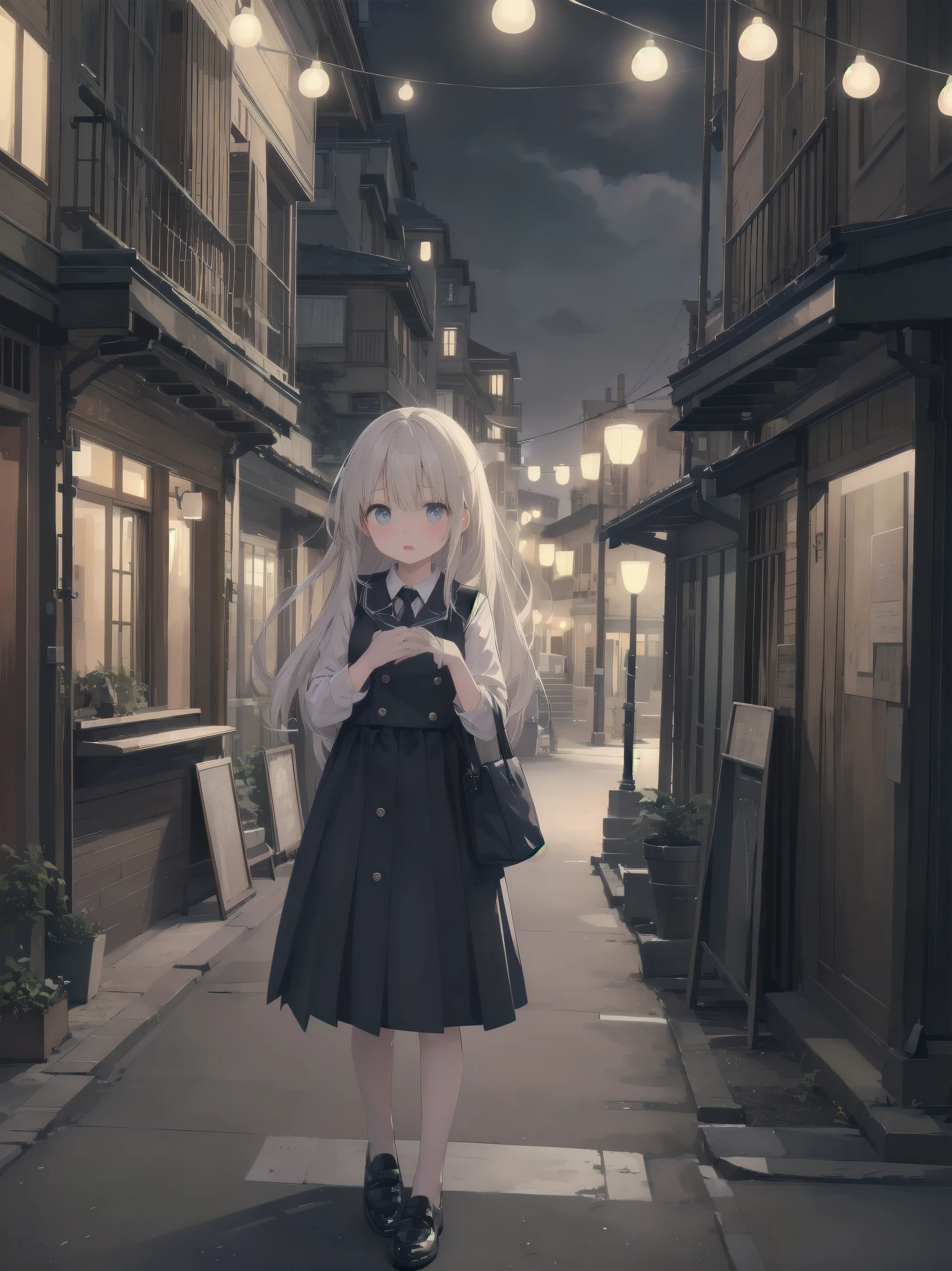 Masterpiece、high quality、high resolution、One girl、solo、uniform, Surprised expression, Standing in the park, At night,Half-body photo, Super detailed, Ultra HD、cute、A shy and shy pose、Capture your subjects at their best with photogravure settings