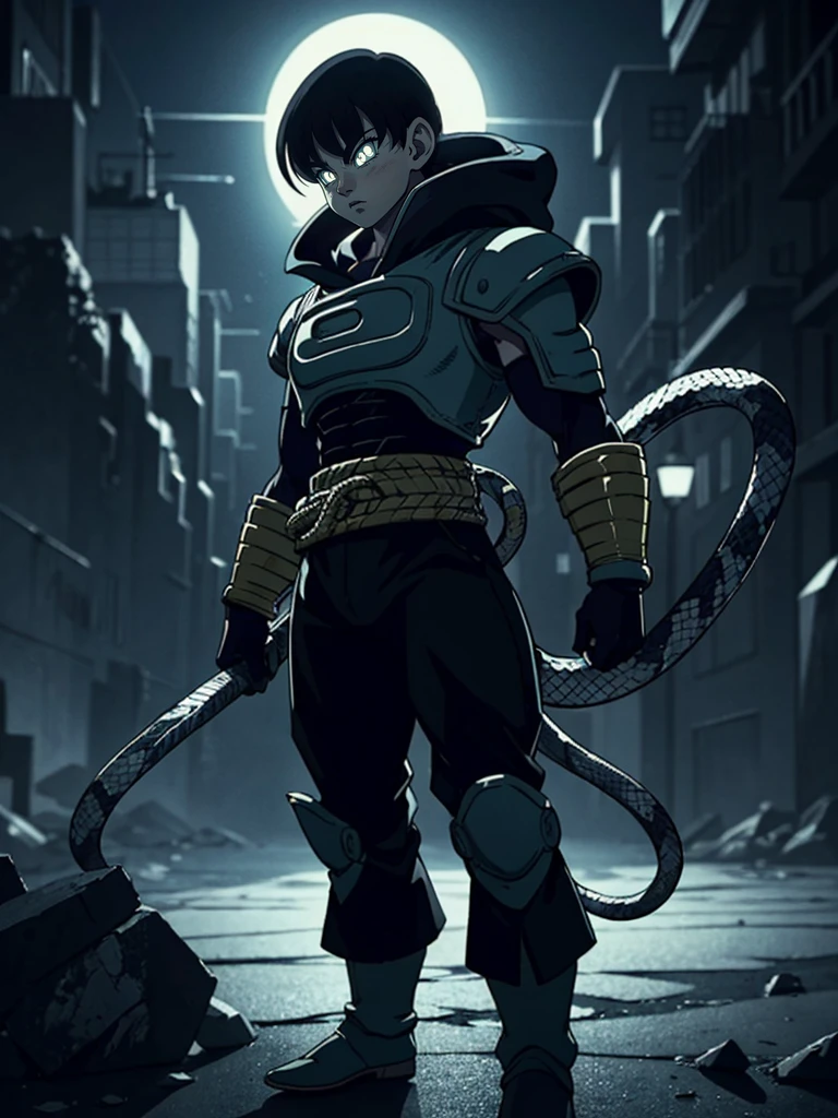 a highly detailed anime-style snake-like alien villain wearing a simple warrior armor, inspired by Dragon Ball art by Akira Toriyama, masterpiece, best quality, 4k, 8k, highres, ultra-detailed, physically-based rendering, sharp focus, vivid colors, dramatic lighting, dark moody color palette, chiaroscuro lighting, cinematic composition