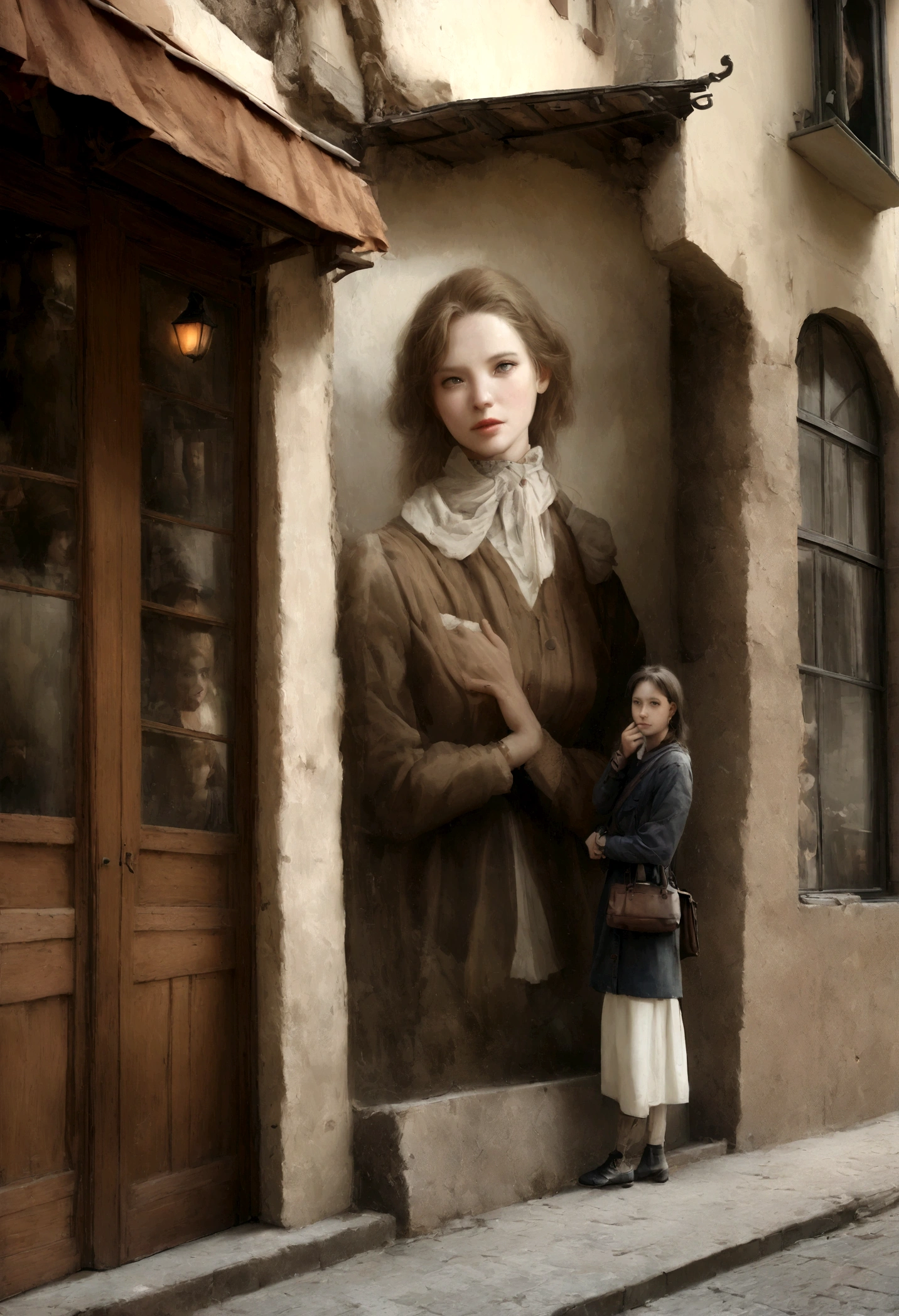 cinematic representation, corps entier, Face au public, (reality :1.3), L&#39;one of the most beautiful works of&#39;art au monde, une femme regarde la caméra, nu, Beautiful detailed face, Fond de ville antique, Realistic photos, cg, gare artistique