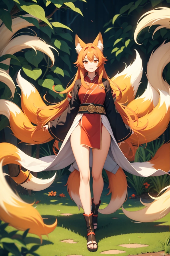1girl, multiple tails, fox tails, Nine-Tailed Fox