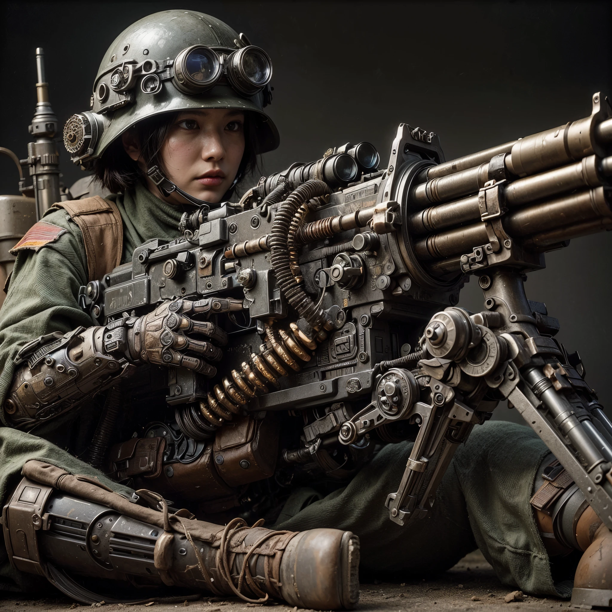 8k,Realistic Photo, Realistic Skin Texture, Superrealism, (WWⅡ-like mechanical suit:1.2), Beach of the Normandy Landing Operation、heavy weapons,vivid textures,animal legs, japanese female soldier,(ultra beautiful face),((super realistic all textures)), ((super intricate all details)), full body shot, ultra sharp photo result, Olive Drab color, scratch, Rust, weathering, steampunk, taken with Fuji film X-T30+Nokton. HDR10,Minimum of 4 pieces created